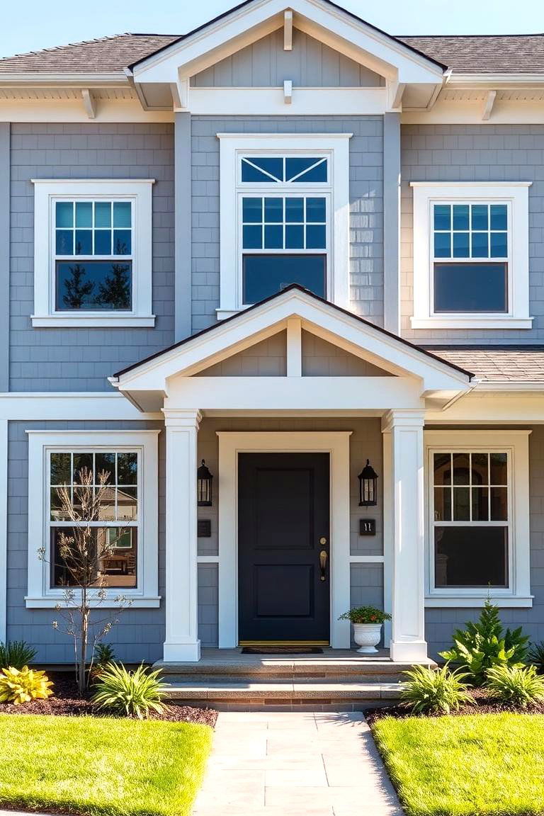 Transitional Style Fusion - 24 Light Grey House With White Trim Design Ideas