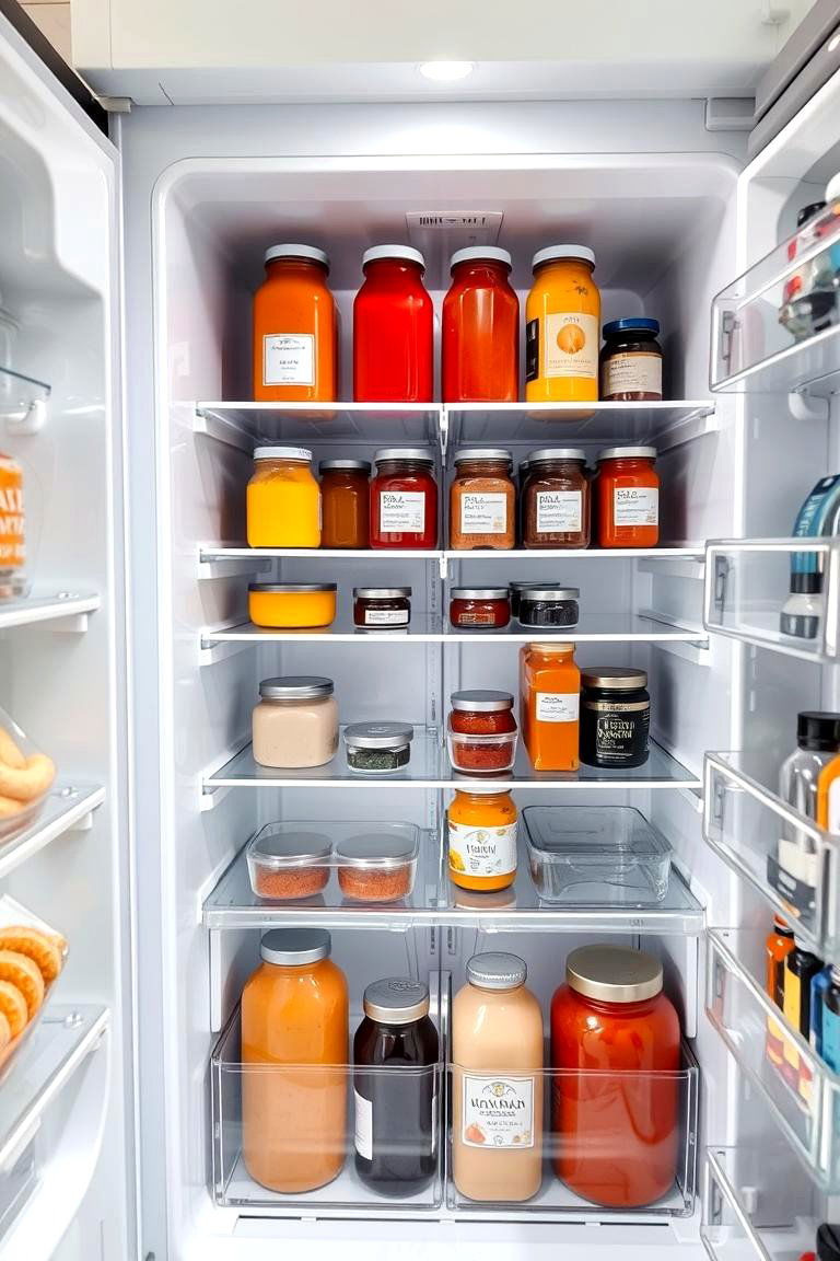 Transparent Jars for Sauces - 24 Fridge Organization Ideas