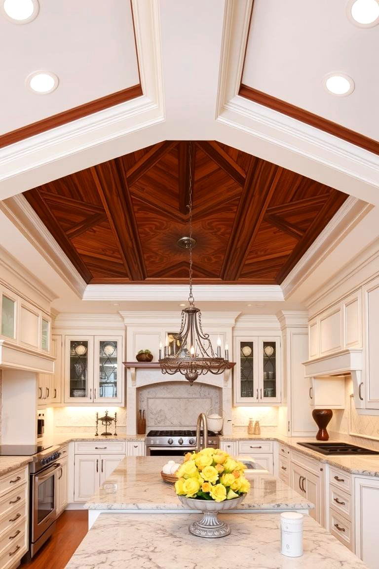 Tray Ceiling with Wood Inlay - 24 Wood Ceiling Kitchen Ideas