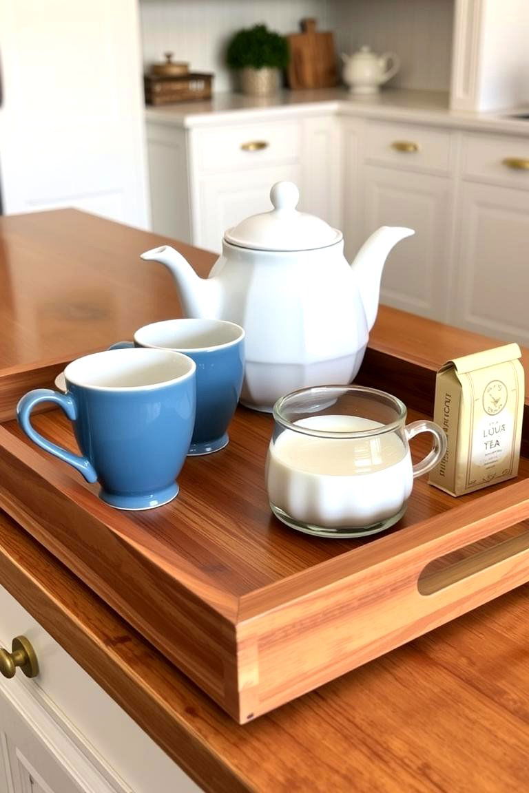 Tray with Coffee or Tea Essentials - 24 kitchen island decor ideas