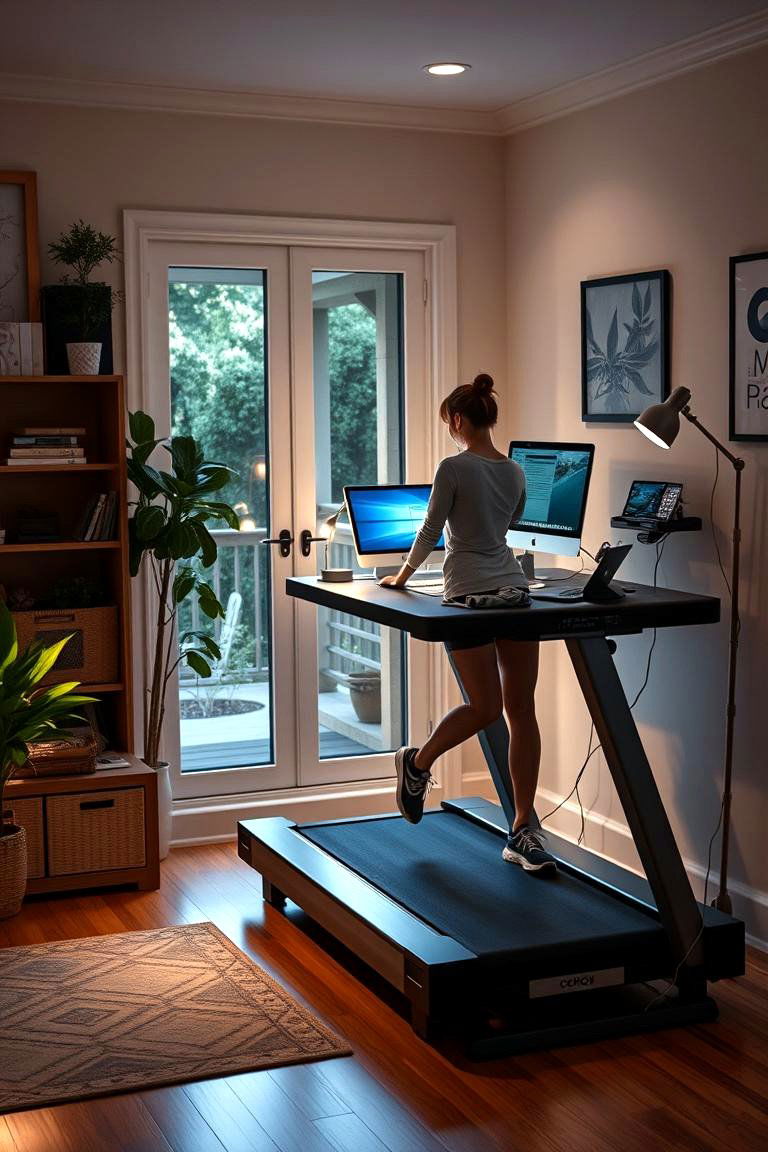 Treadmill Desk - 24 Small Home Gym Ideas