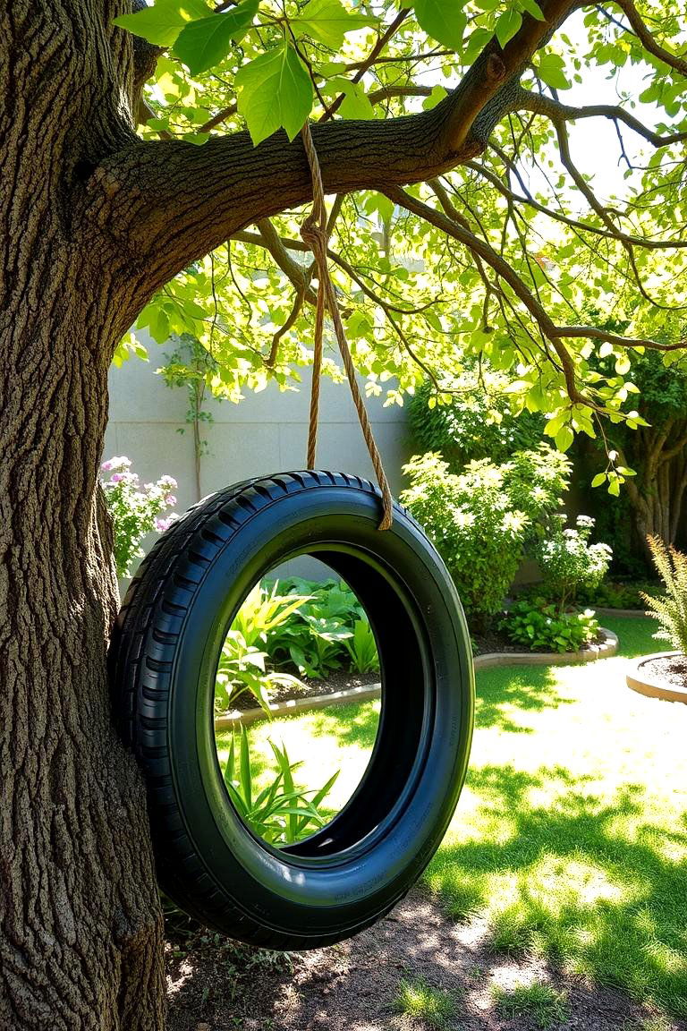 Tree Embedded Tire Swing - 24 Tire Swing Ideas