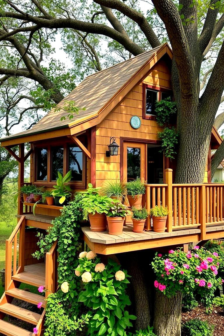 Tree House with Garden Deck - 24 Tree House Ideas