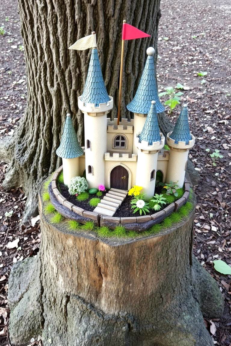 Tree Stump Castle Garden - 24 Tree Stump Fairy Garden Ideas