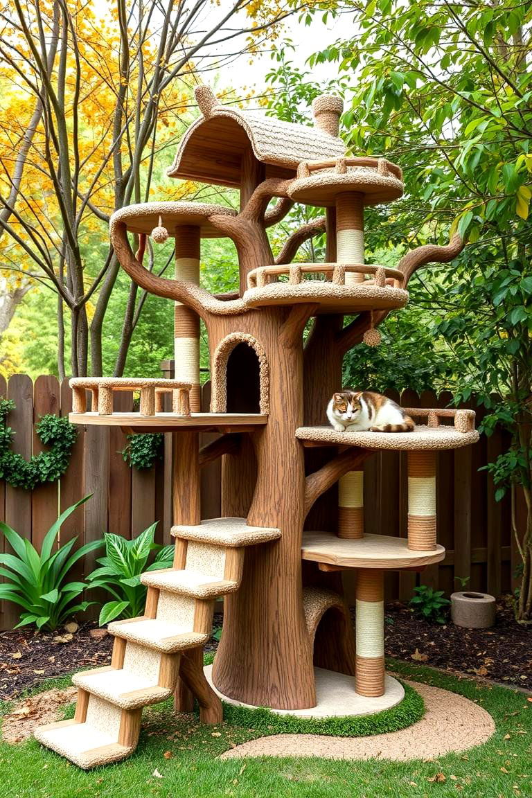 Treehouse Inspired Multi Level Cat Tree - 24 Outdoor Cat Tree Ideas