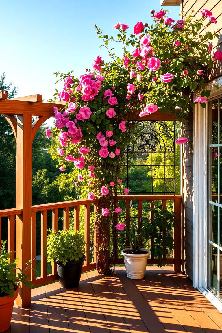 Trellis of Blooms - 24 Deck Decorating Ideas With Plant