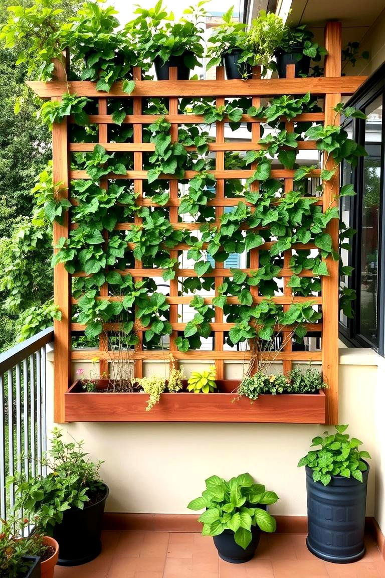 Trellis with Built in Privacy Planters - 24 Balcony Trellis Ideas