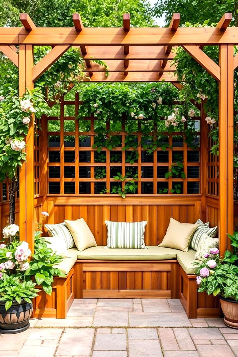 Trellis with Built in Seating - 24 Balcony Trellis Ideas