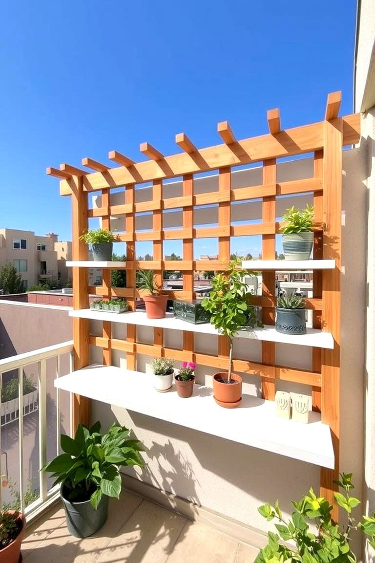 Trellis with Shelf Space - 24 Balcony Trellis Ideas