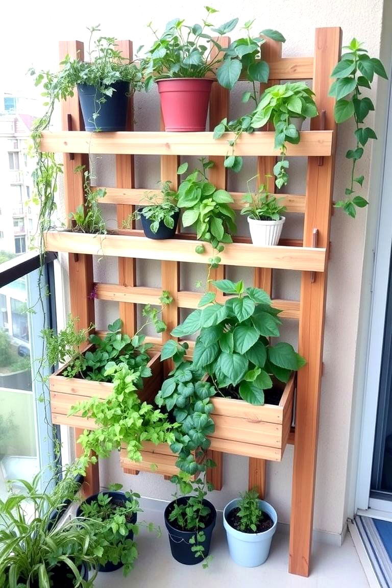 Trellis with Wooden Planter Boxes - 24 Balcony Trellis Ideas