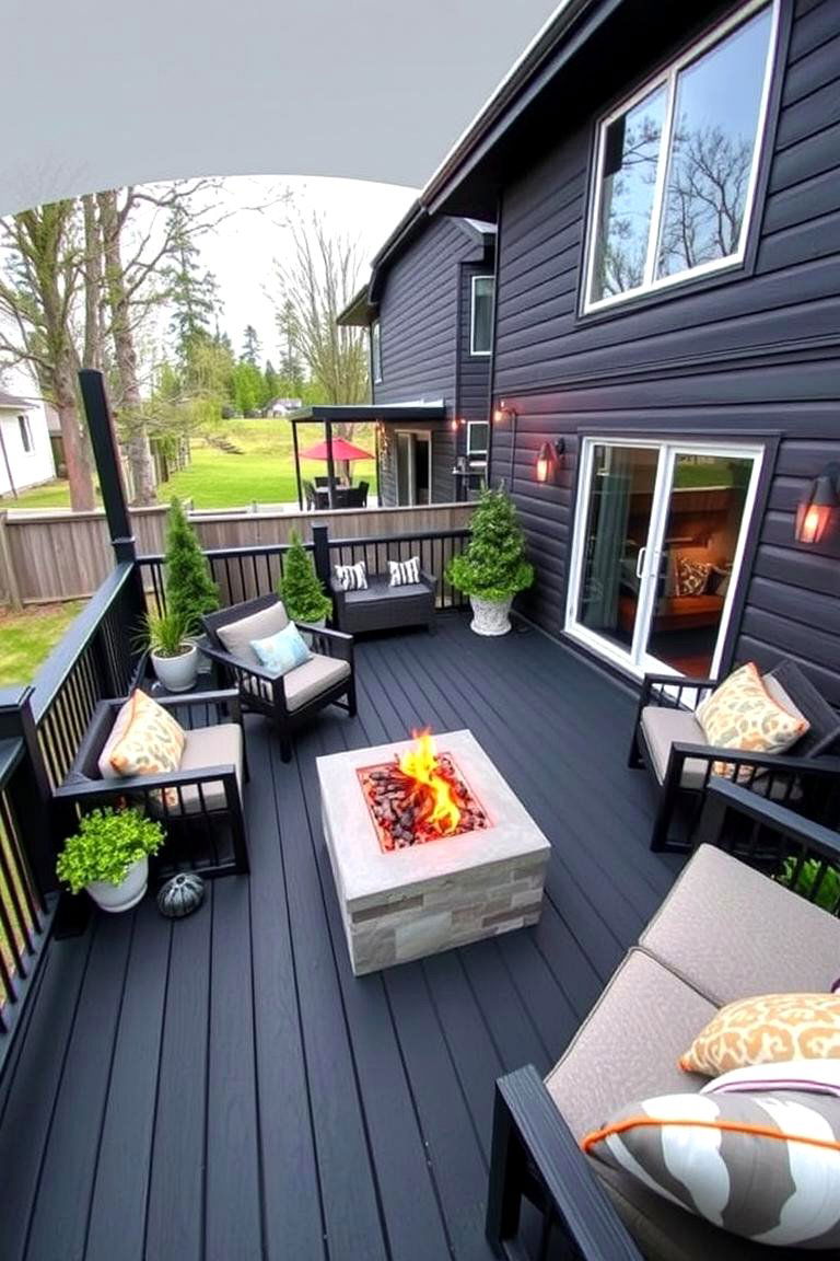 Trendy Black Deck with Built In Fire Pit - 24 Black Deck Ideas