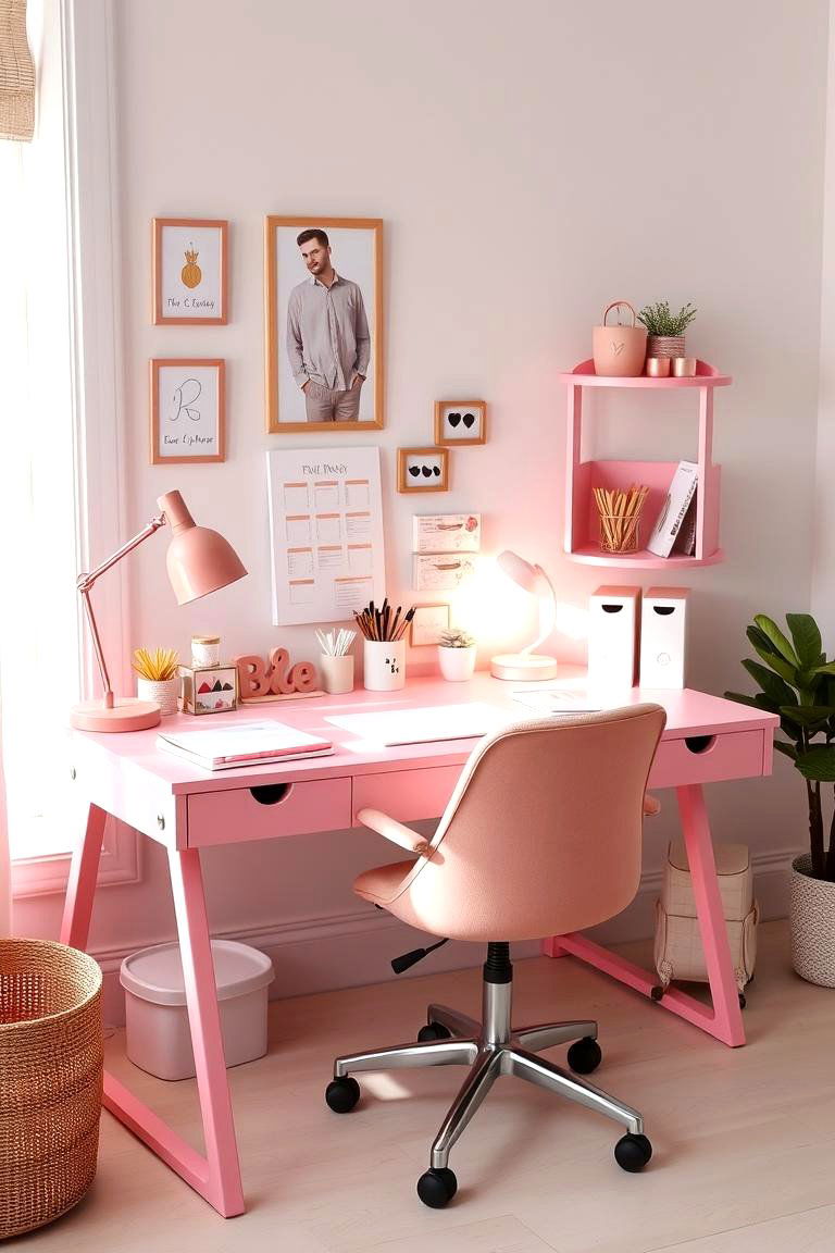 Trendy Pink Desk Setup - 24 Pink Dorm Room Ideas