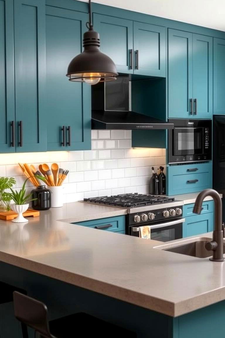 Trendy Sophistication of Teal Cabinets - 24 What Color Cabinets Go With Black Appliances