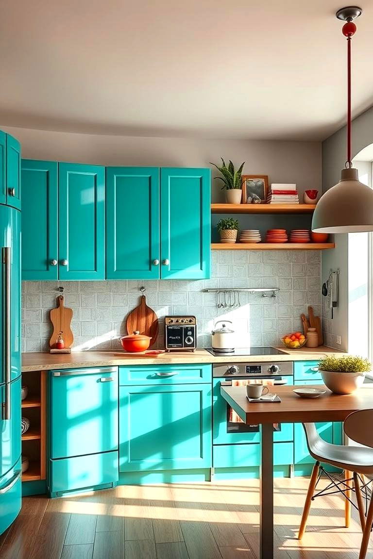 Trendy Teal Elements for Contemporary Style - 24 Kitchen With Colored Appliances Ideas