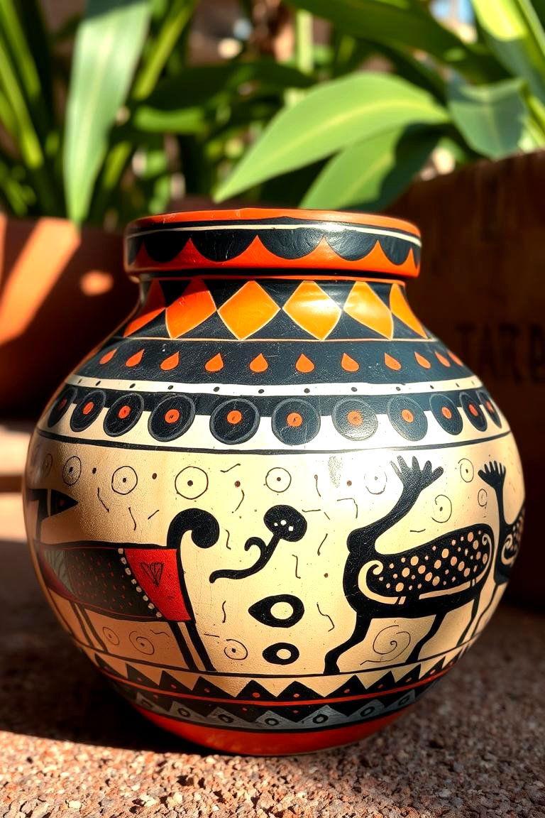Tribal Motif Painted Pot - 24 Painted Pot Ideas