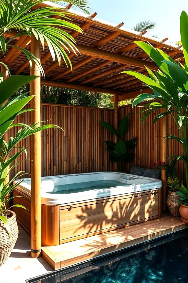 Tropical Bamboo Oasis - 24 Hot Tub Enclosure Ideas