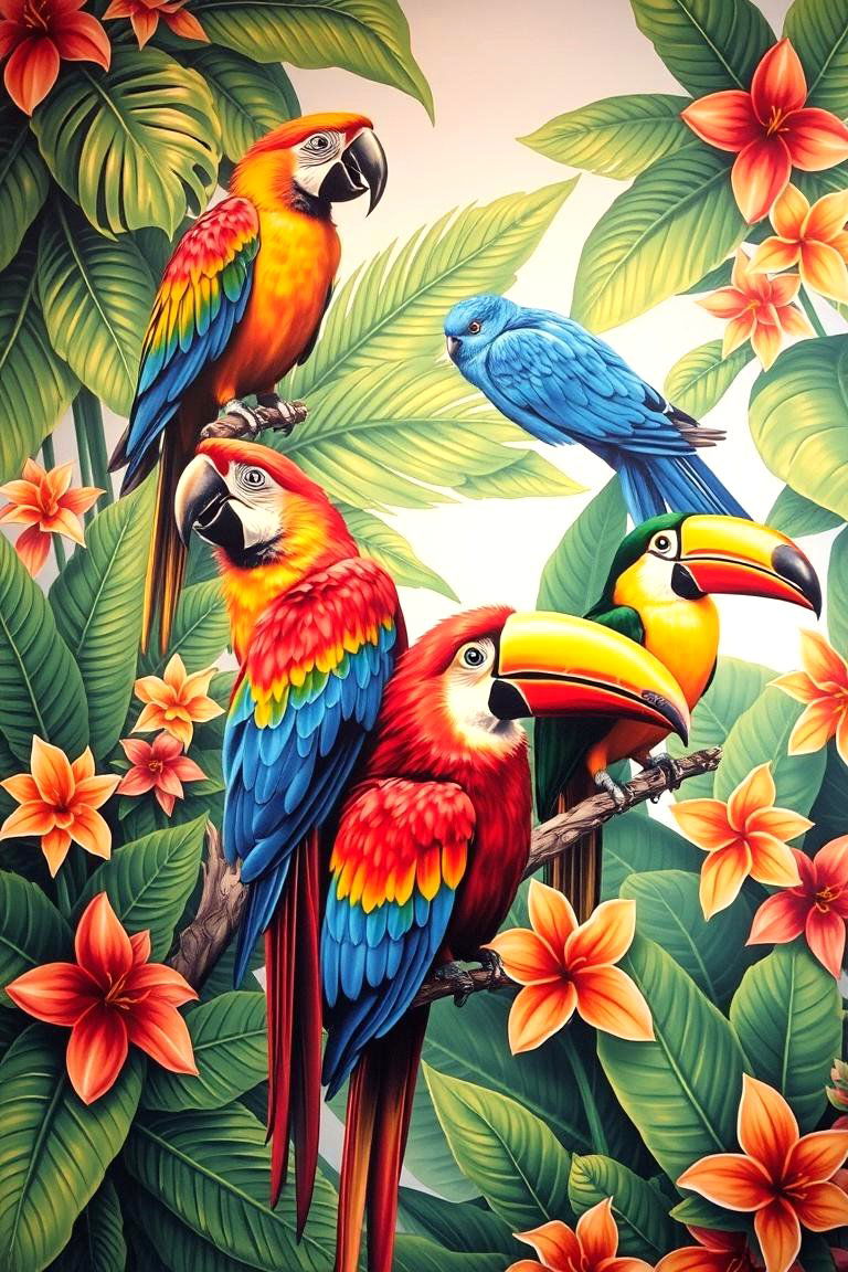 Tropical Bird Mural - 24 Garden Mural Ideas