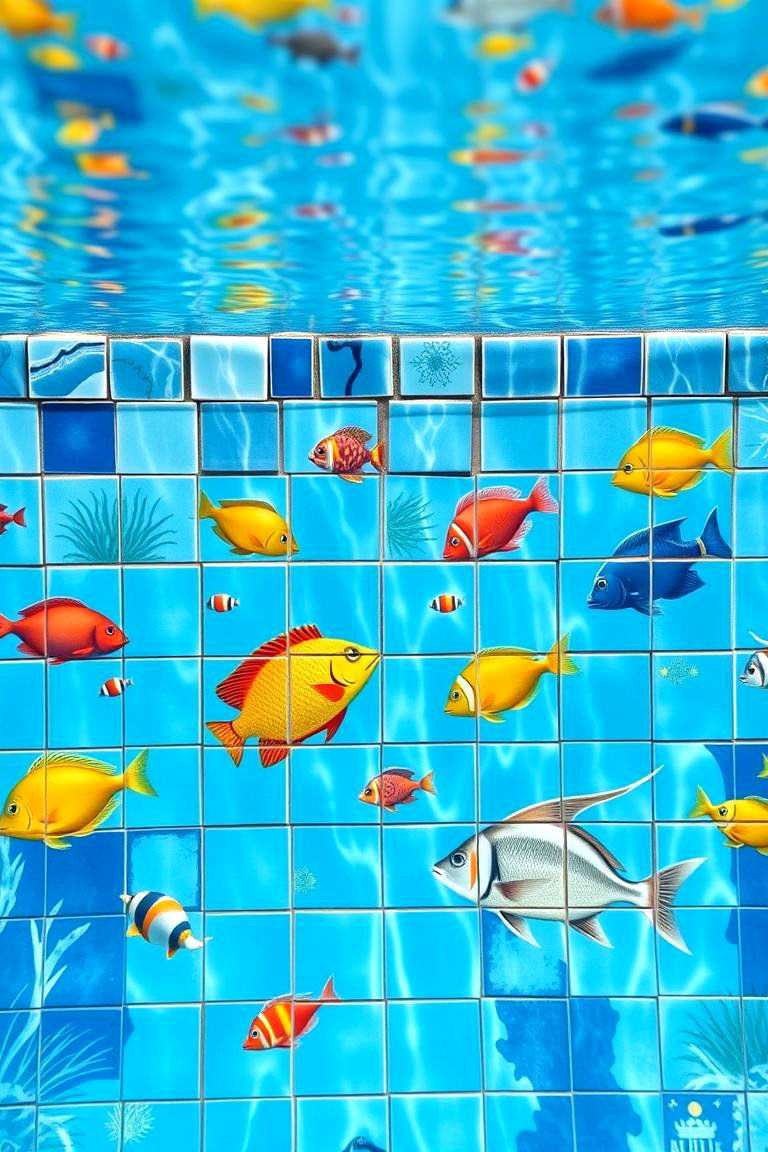 Tropical Fish Motifs - 24 Waterline Pool Tile Ideas