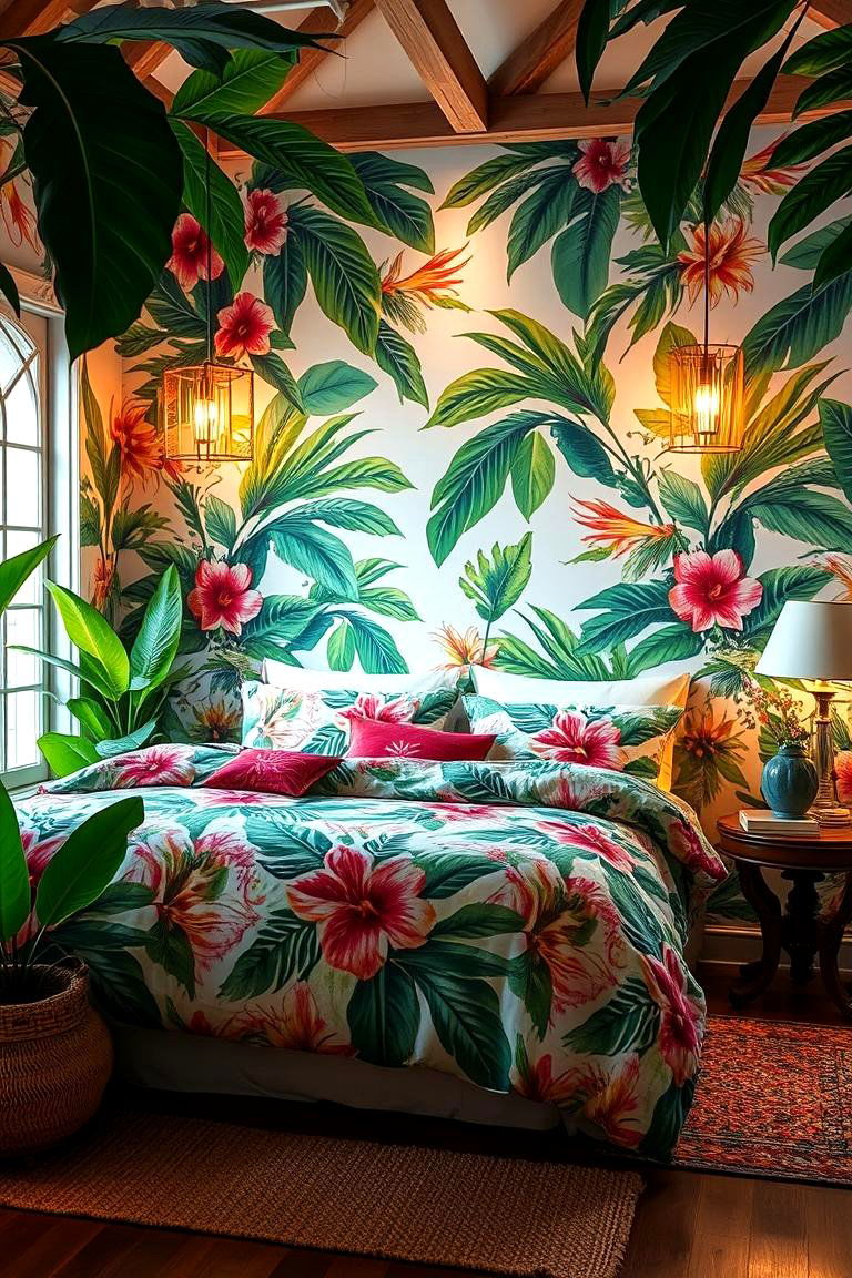 Tropical Floral Haven - 24 Tropical Bedroom Ideas
