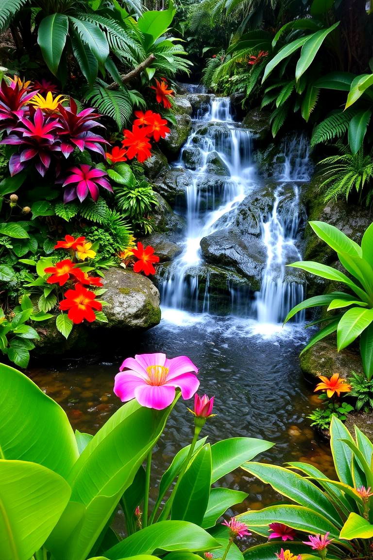 Tropical Garden with Waterfall - 24 Asian Landscaping Ideas