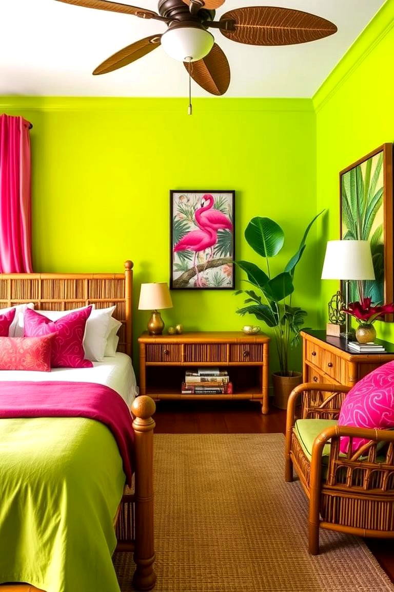 Tropical Getaway Vibe - 24 Pink and Green Bedroom Ideas