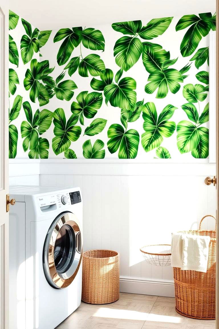 Tropical Leaf Prints - 24 Laundry Room Wallpaper Ideas