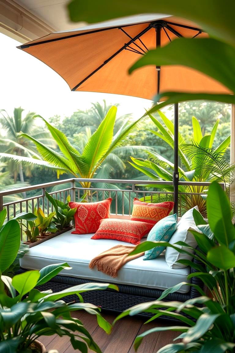 Tropical Lounge with Daybed - 24 Bedroom Balcony Ideas