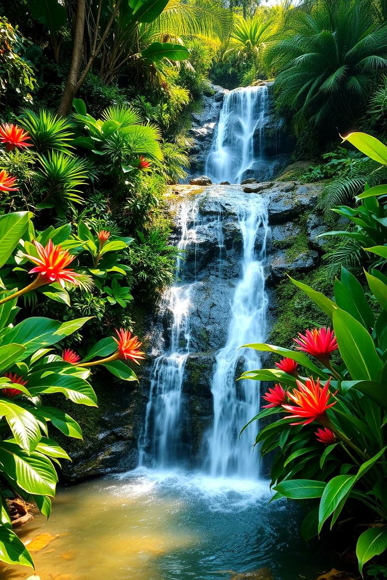 Tropical Lush Waterfall - 24 Small Pool Waterfall Ideas
