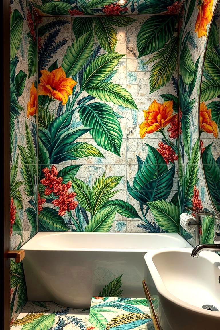 Tropical Mosaic Tiles - 24 Tropical Bathroom Ideas