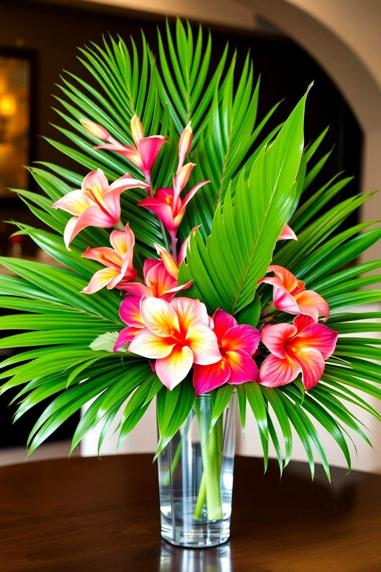 Tropical Palm Foliage Centerpiece - 24 Flower Centerpiece Ideas