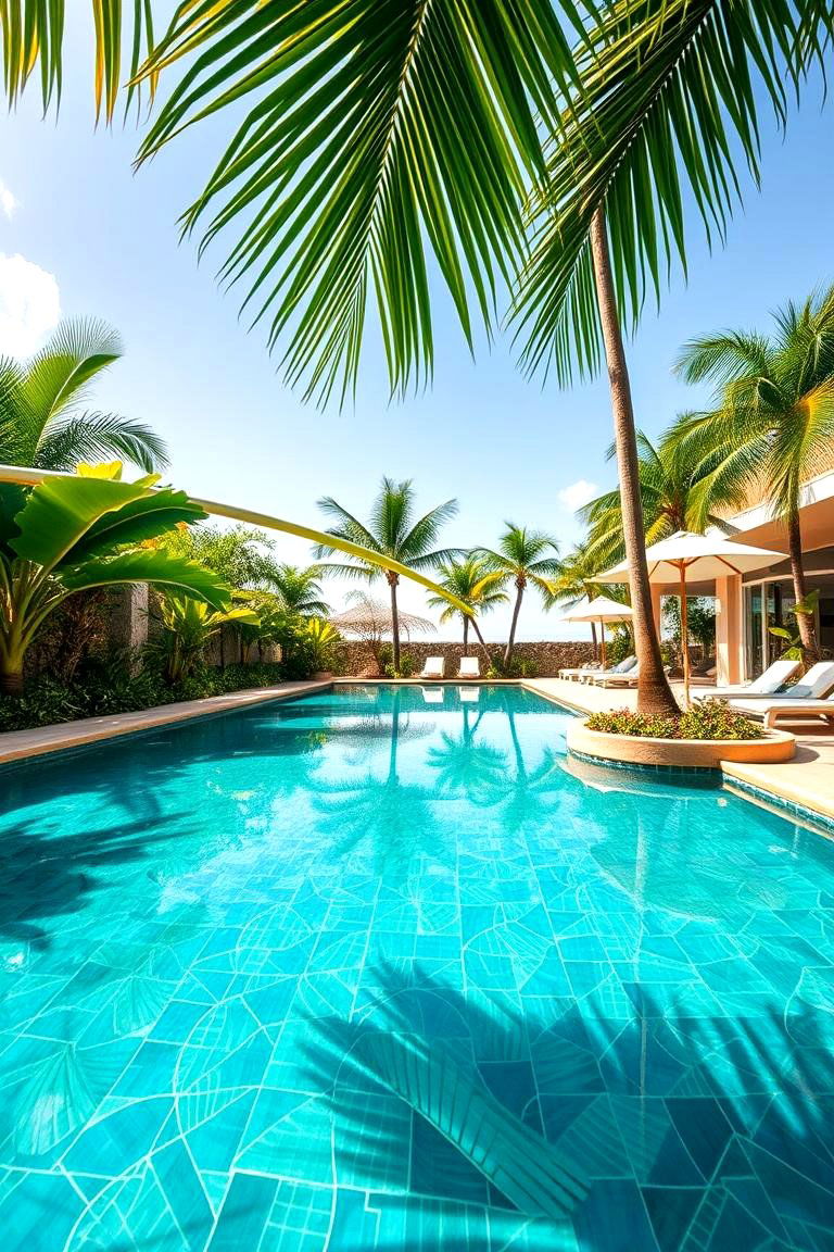Tropical Palm Tiles - 24 Pool Tile Ideas