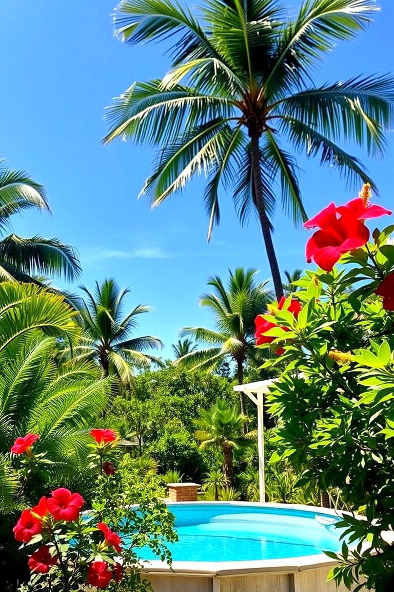 Tropical Plant Paradise - 24 Above Ground Pool Landscaping Ideas