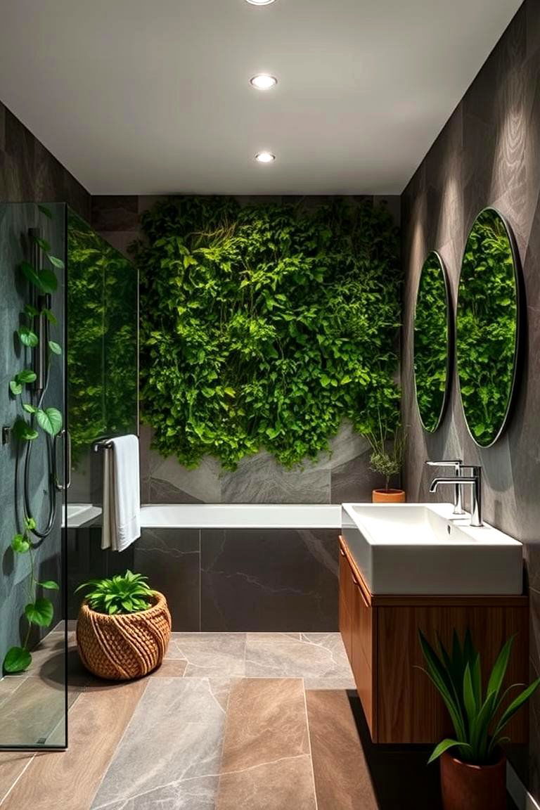 Tropical Plant Walls - 24 Tropical Bathroom Ideas