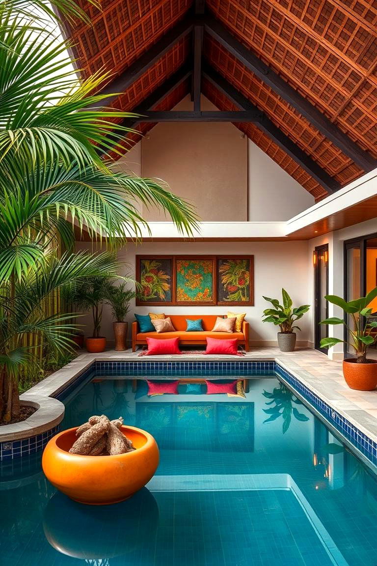Tropical Pool House with Palms and Bamboo - 24 Pool House Ideas