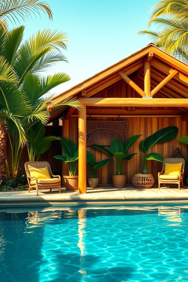 Tropical Themed Pool Shed - 24 Pool Shed Ideas