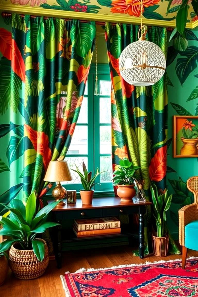 Tropical Twist Lush Boho Curtain Vibes - 24 Boho Curtain Ideas