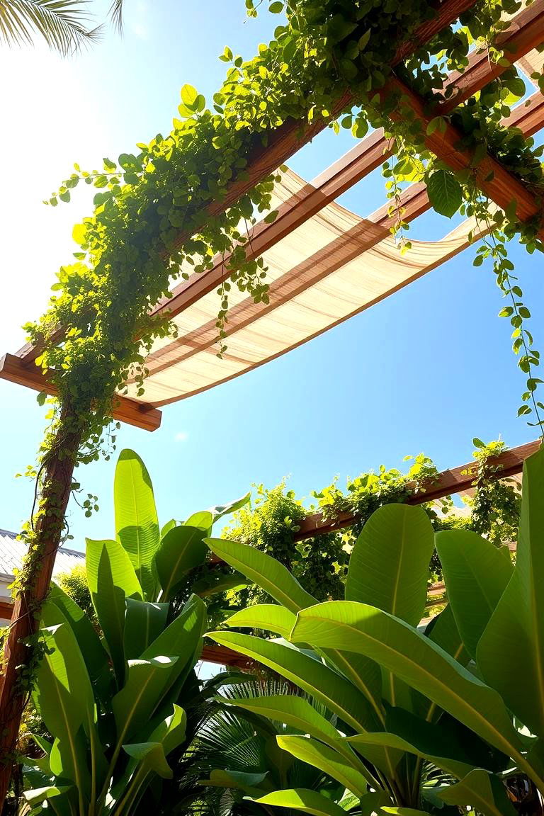 Tropical Vibe Pergola Shade with Lush Greenery - 24 Pergola Shade Ideas