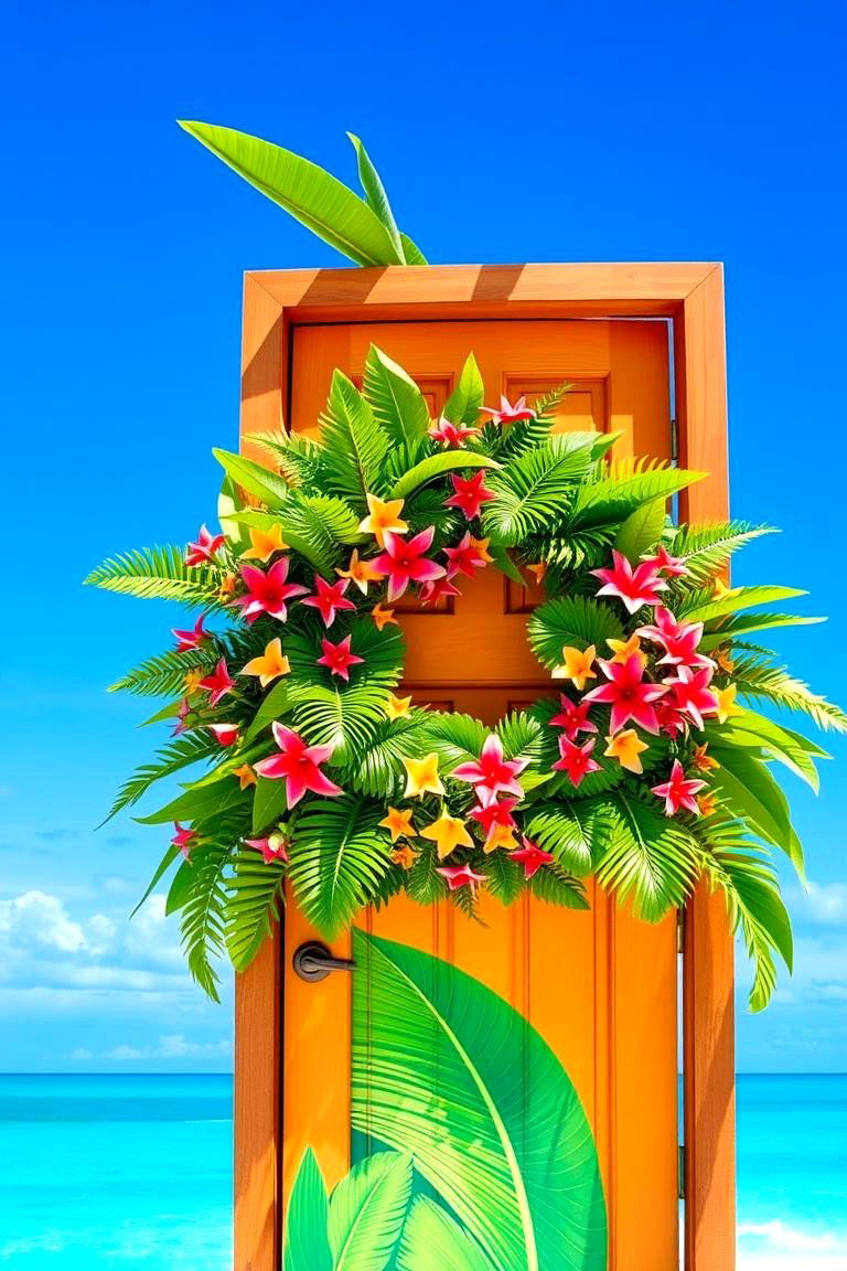 Tropical Wreath Arrangements - 24 Summer Front Door Decor Ideas