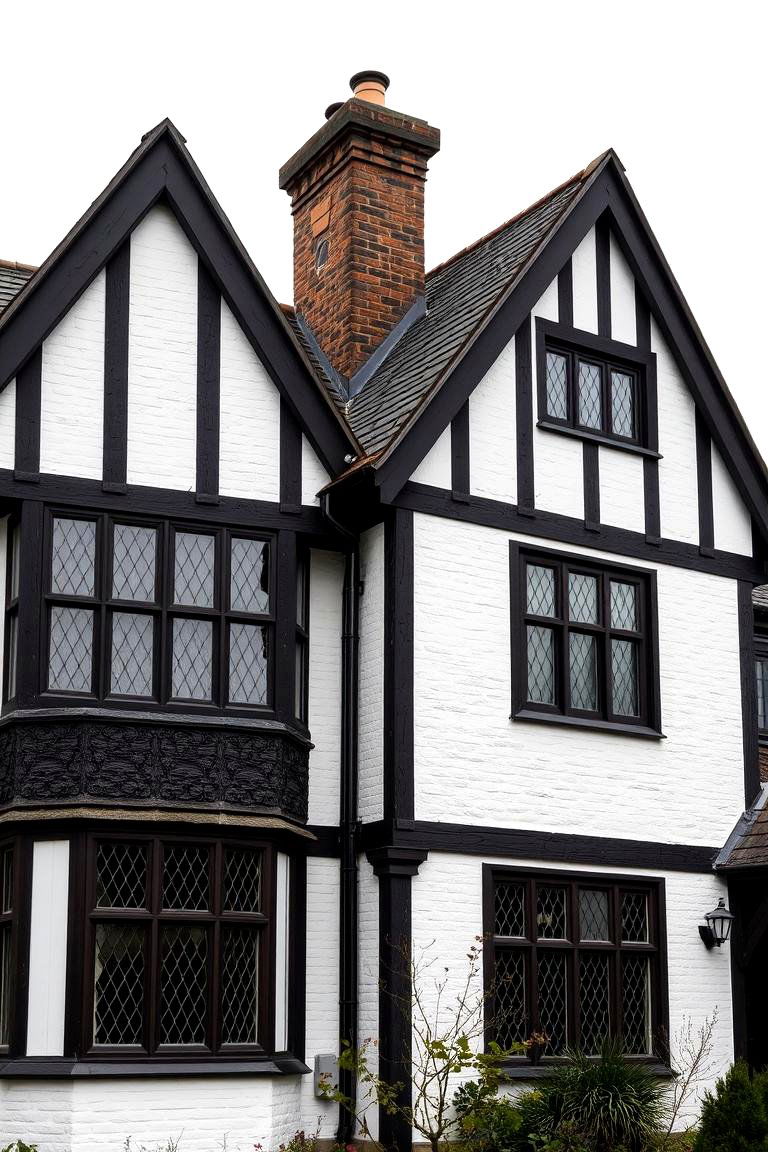 Tudor Inspired White with Dark Trim - 24 White Home Exterior Ideas