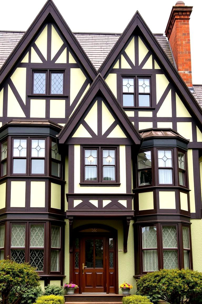 Tudor Revival Elegance - 24 Sage Green House With Brown Trim Ideas