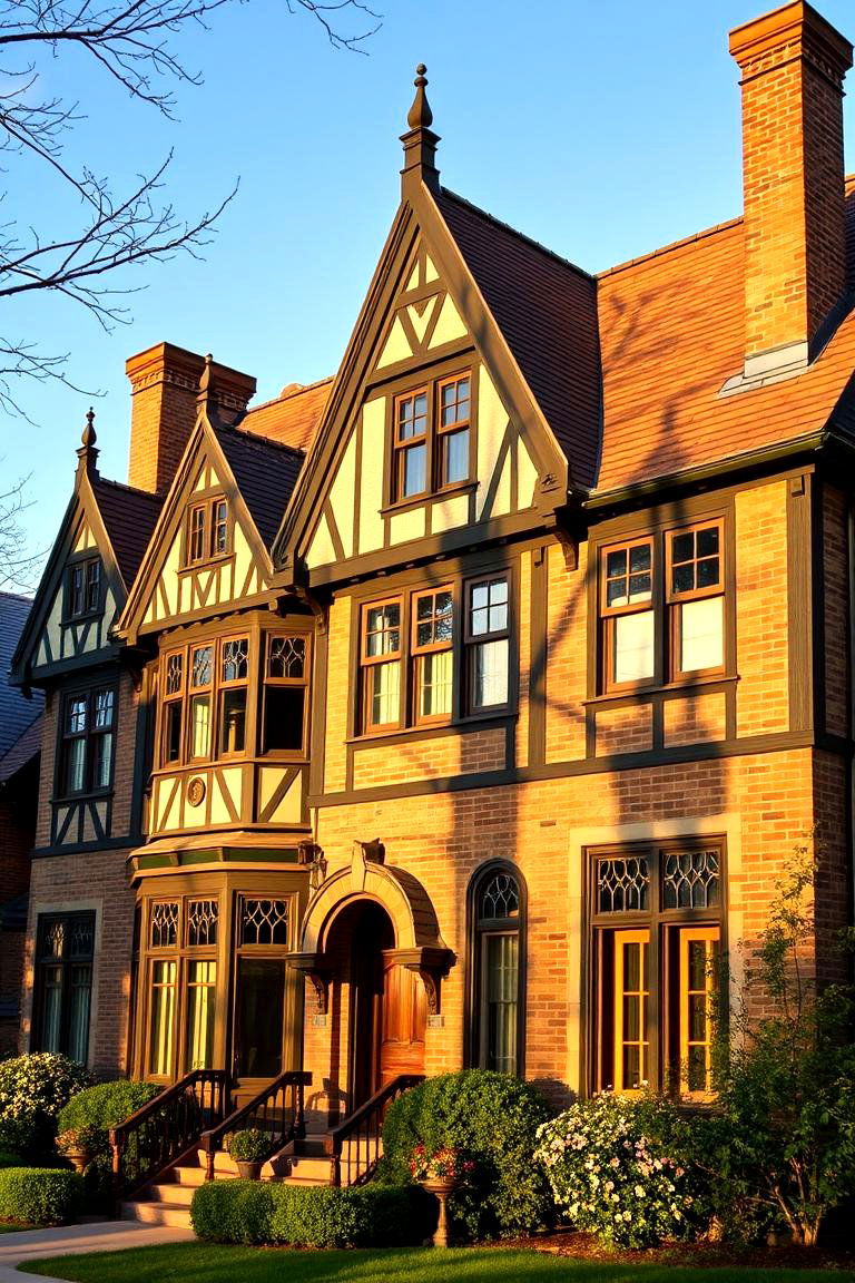 Tudor Revival with Emerald Green Brick and Timber - 24 Green Brick Exterior Home Ideas
