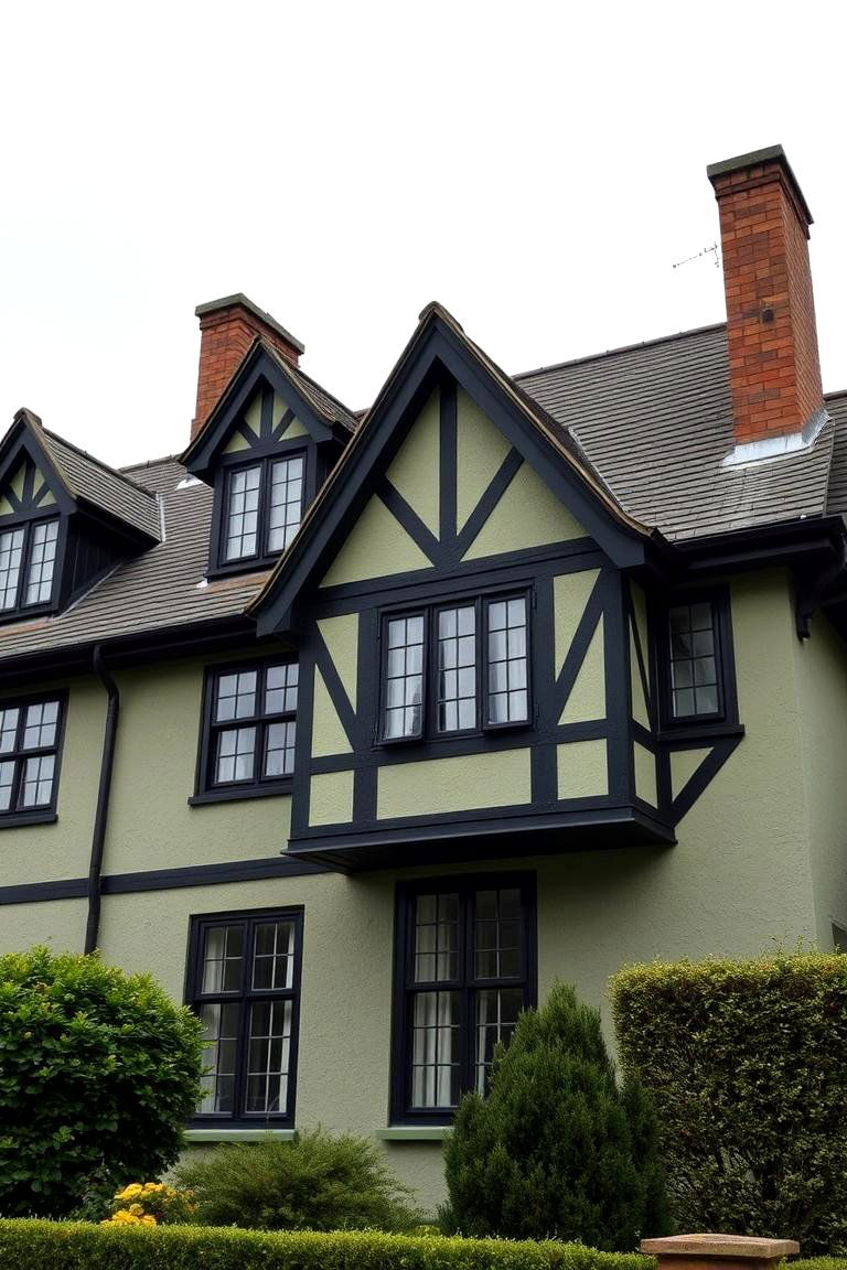 Tudor Style Drama - 24 Sage Green House With Black Trim Ideas