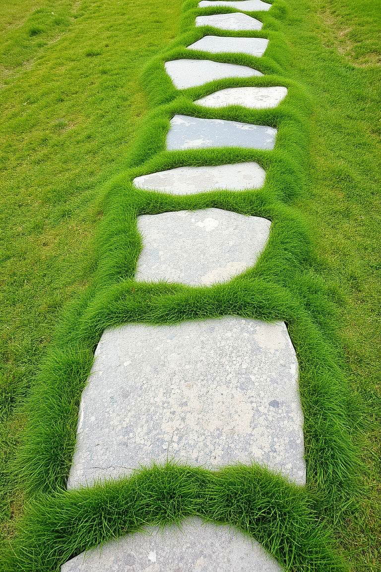 Turf and Stone Path - 24 Garden Path Ideas