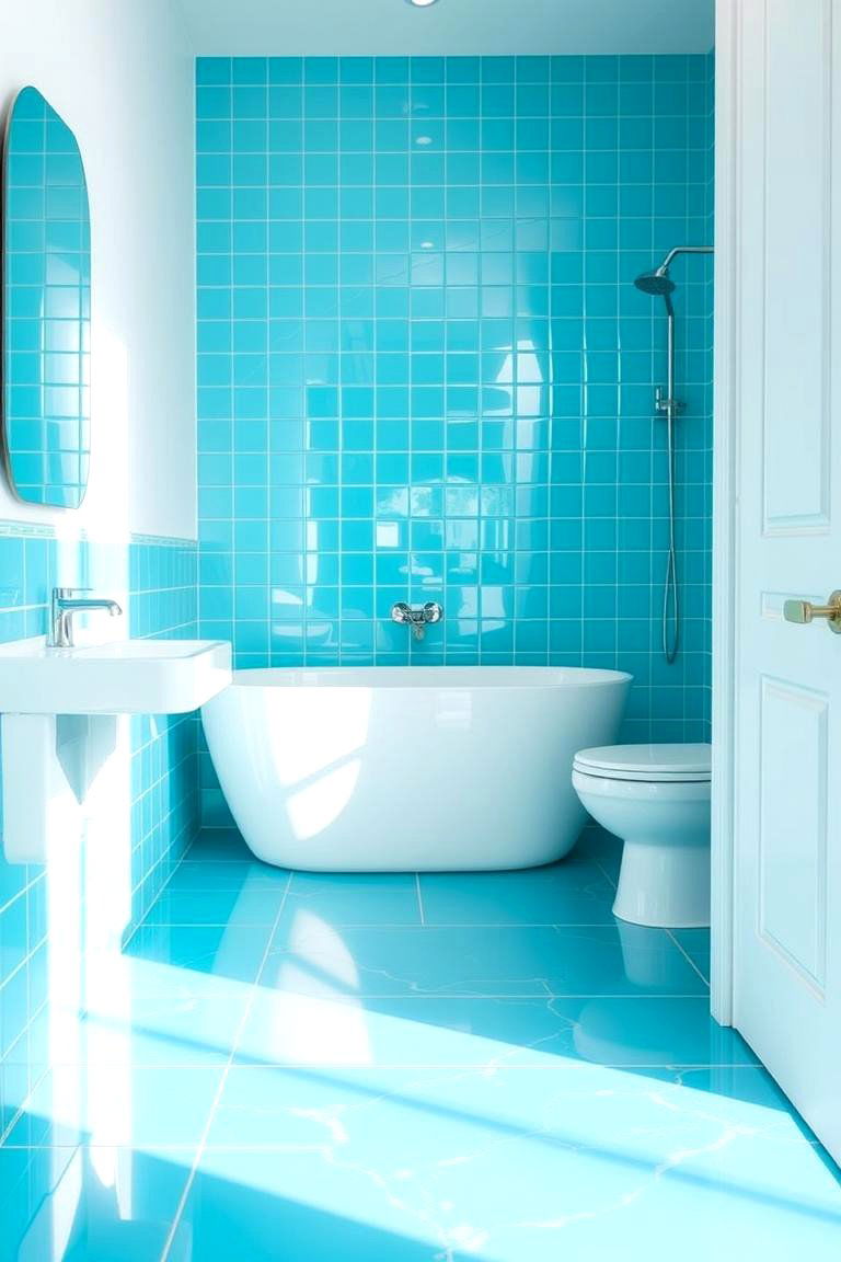 Turquoise Blue Floor Tiles - 24 Blue Bathroom Ideas