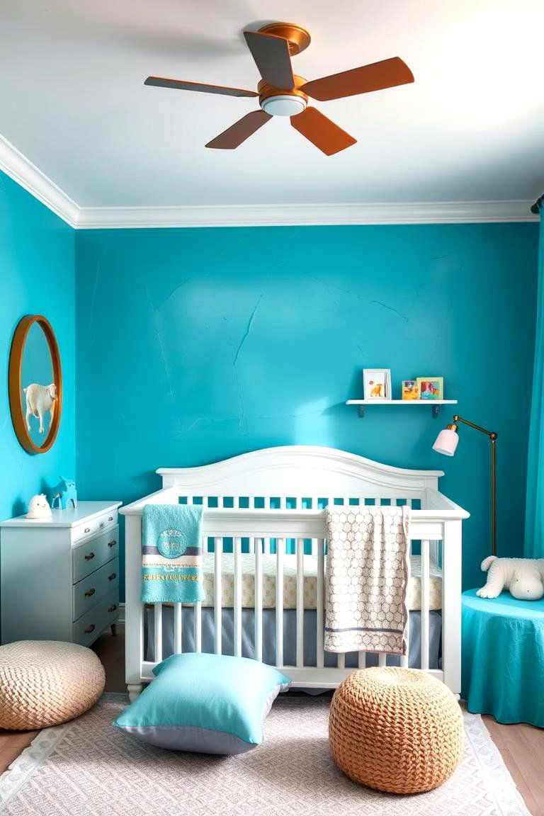 Turquoise Blue Textured Walls - 24 Blue Nursery Ideas