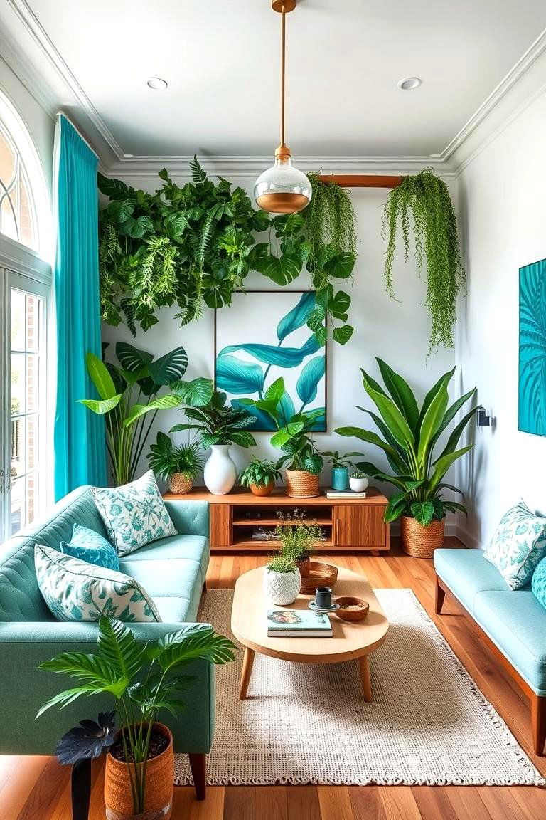 Turquoise Botanical Touches - 24 Turquoise Living Room Ideas