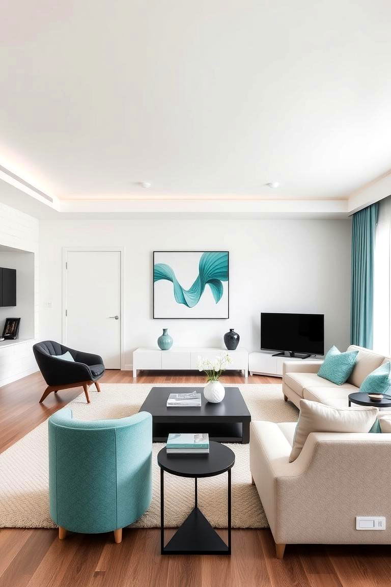 Turquoise Contemporary Vibes - 24 Turquoise Living Room Ideas
