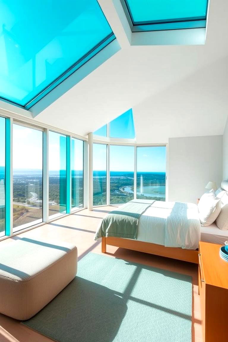 Turquoise Floor to Ceiling Windows - 24 Turquoise Bedroom Ideas