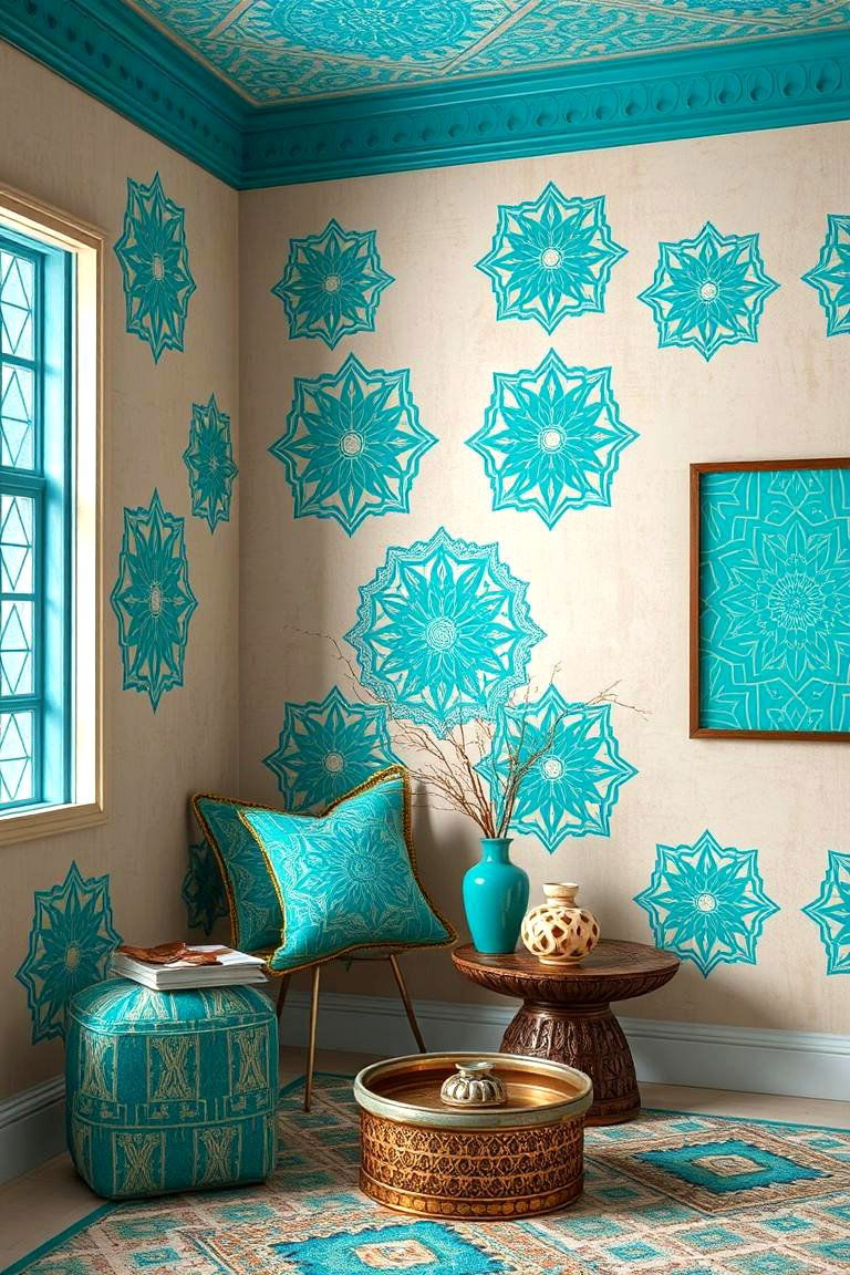 Turquoise Geometric Patterns - 24 Turquoise Bedroom Ideas