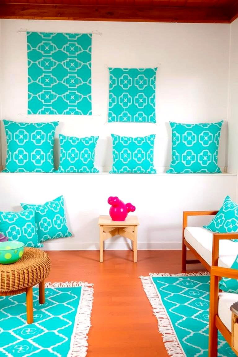 Turquoise Geometric Patterns - 24 Turquoise Living Room Ideas